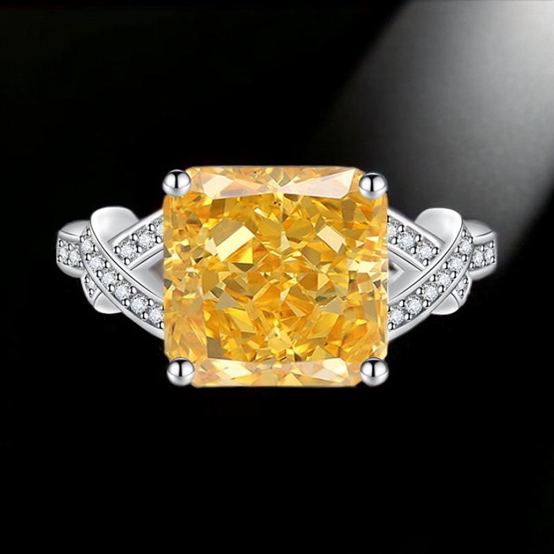 合金锆石戒指 时尚指环气质轻奢高级感黄色百搭简约正方形戒指