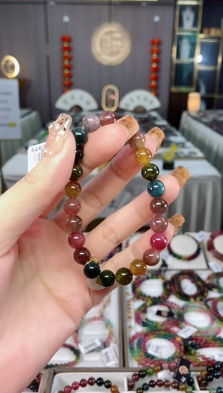 老矿碧玺色标彩虹油料单圈手串8mm+未镶嵌碧玺dan多样性发货一条