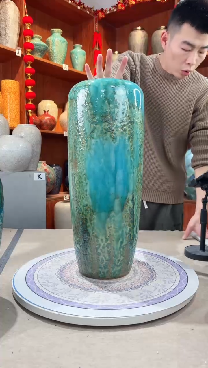 【闪购商品】瓶陶瓷花瓶 无花 草原绿落地50cm