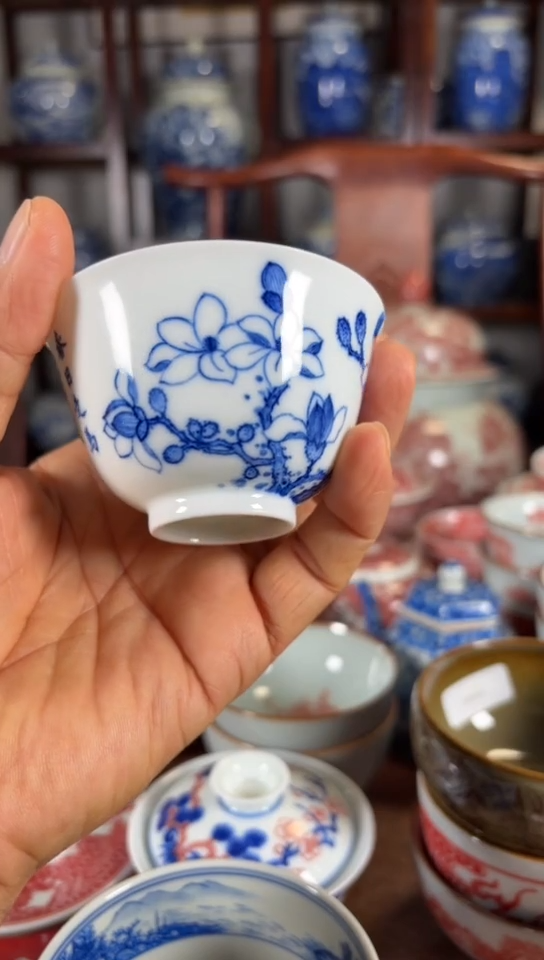 柴窑青花花香蝶自来杯杯