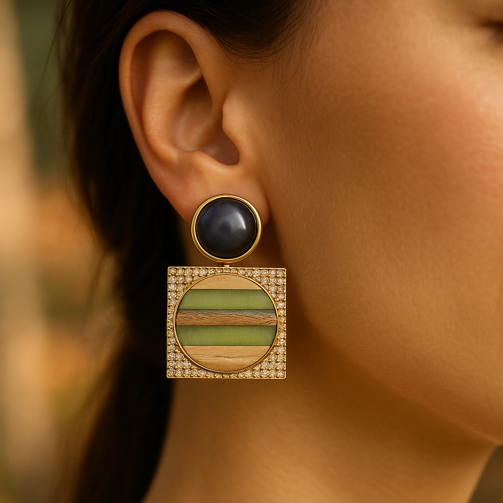 黄铜木质耳饰 【交响】手工复古时尚轻奢耳钉气质百搭简约精致素款