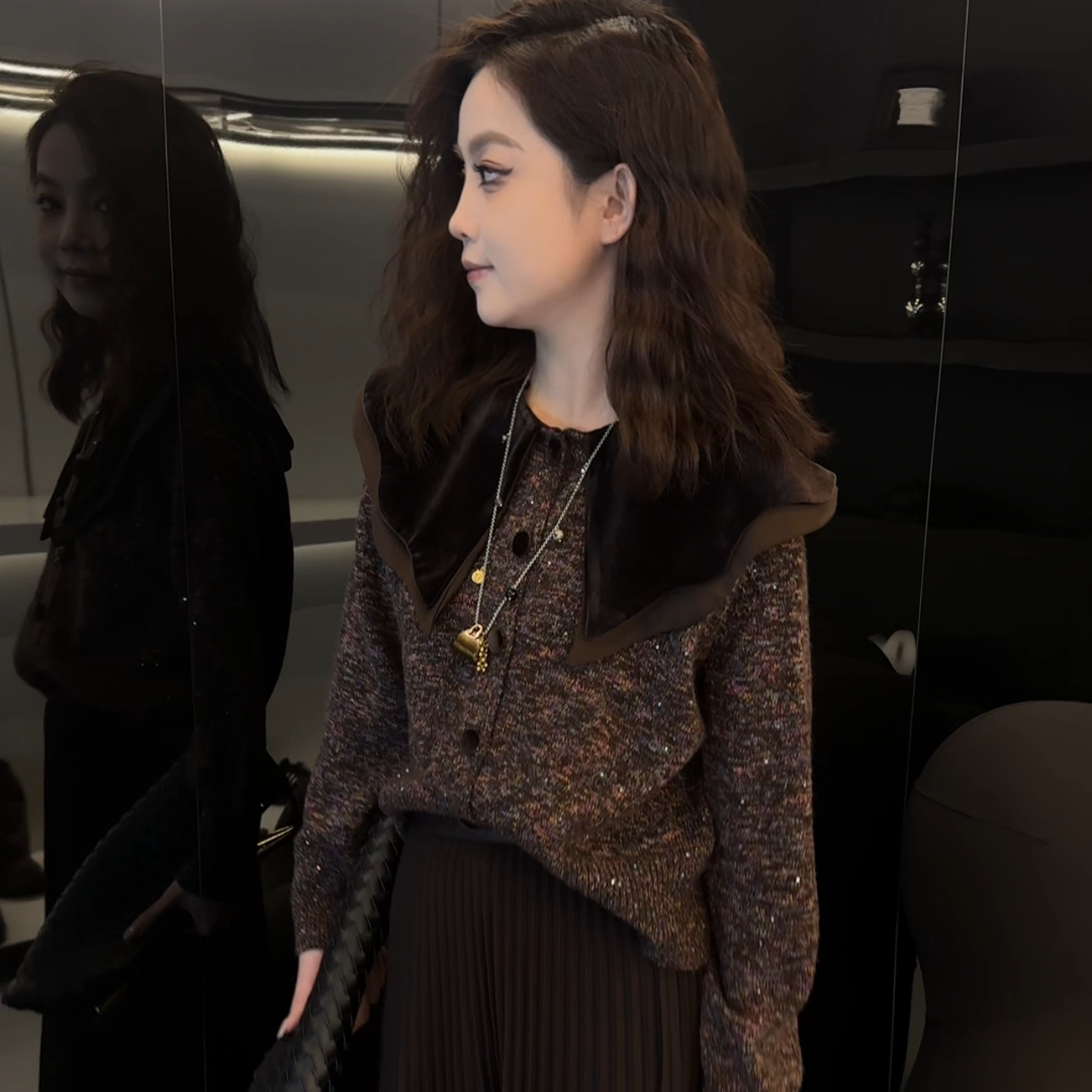 RISING&CLOUDS佩吉【星织】深圳南油百搭高级感翻领提花上衣100453