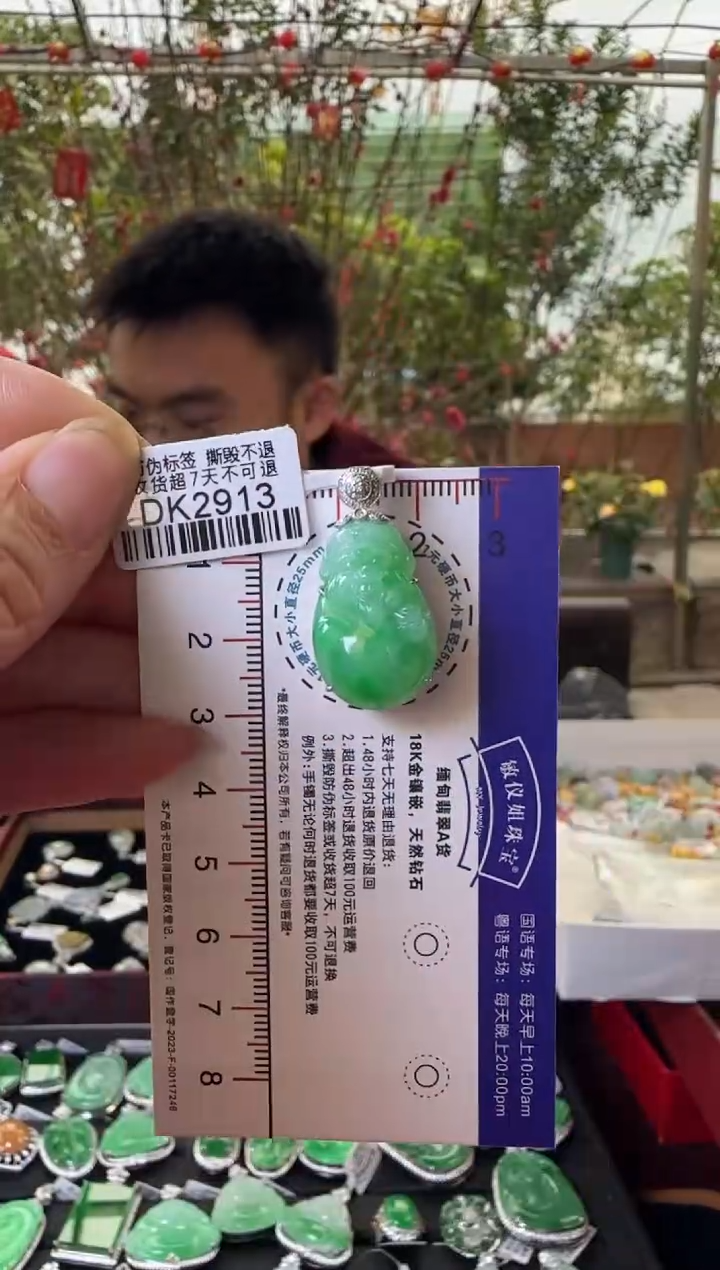 【闪购商品】翡翠颈饰18K金镶嵌DK2913冰绿财神