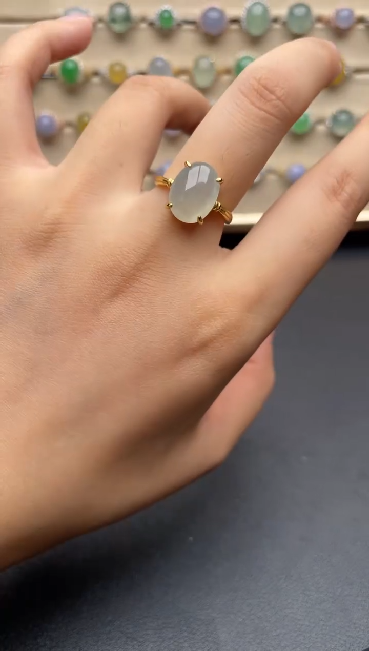 银S925镶嵌戒指翡翠一物一证一礼盒