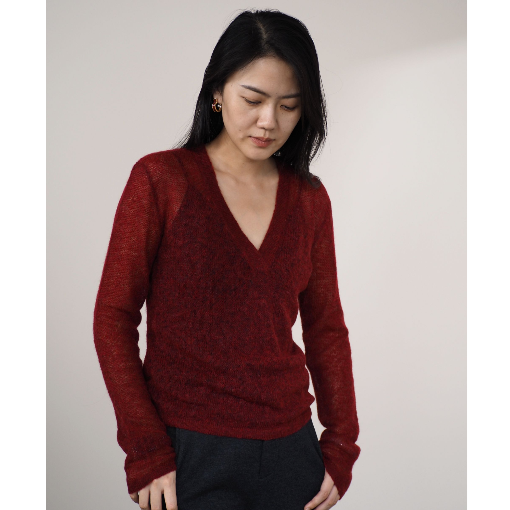 【羊驼V领衫】秋冬新款气质羊驼毛V领毛针织衫