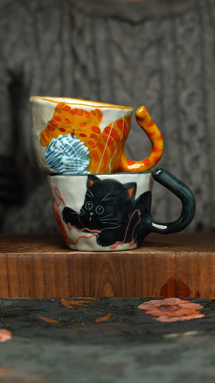 杯釉下彩手工手绘同款陶器
