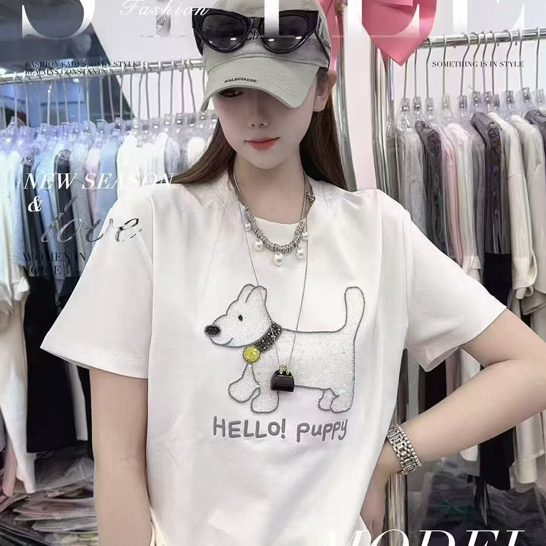 【瑞丽家】中长款常规款白色短袖T恤卡通时尚夏季潮流纯棉休闲百搭