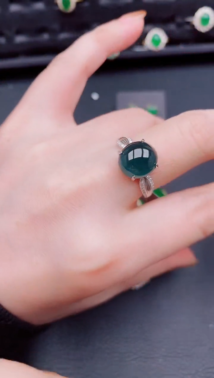 【闪购商品】翡翠戒指银S925镶嵌天然a货翡翠454
