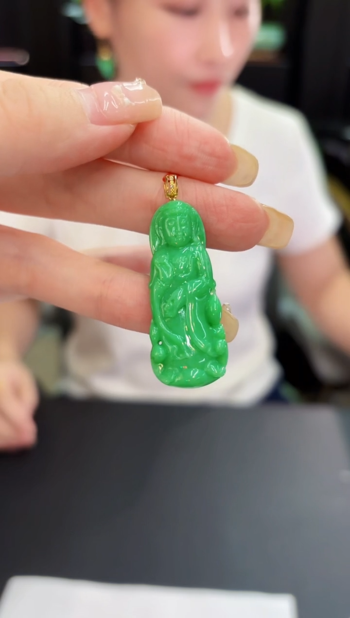 翡翠18K金镶嵌吊坠(不含链) 缅料A货/支持复检/一件