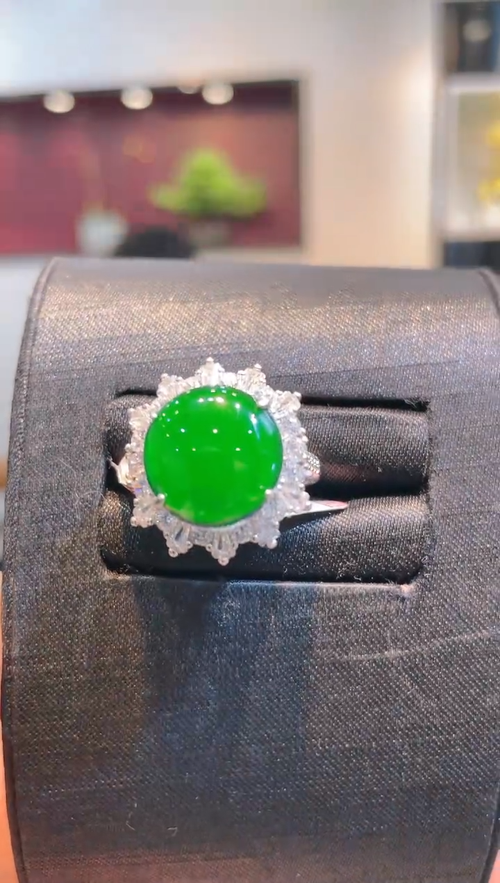 【闪购商品】翡翠颈饰银S925镶嵌A50天然A货翡翠戒指