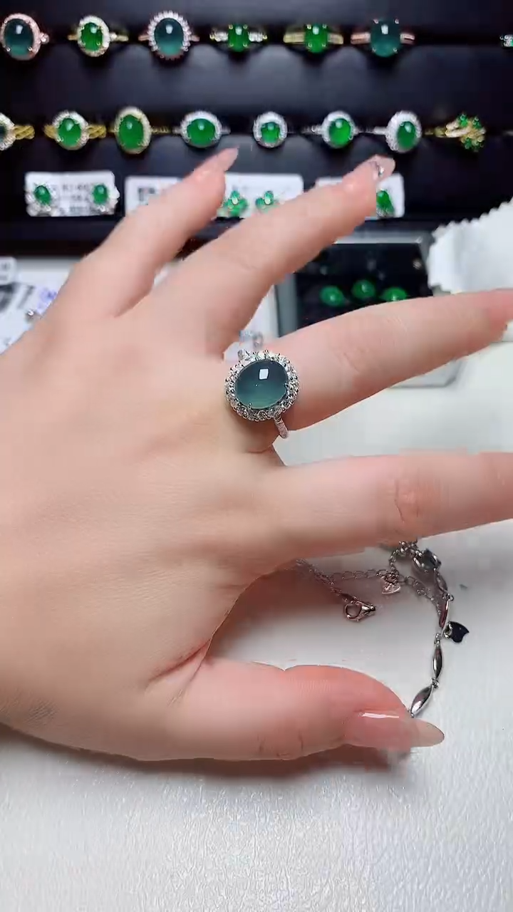 翡翠戒指银S925镶嵌天然翡翠s925银
