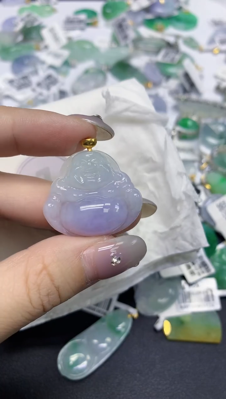 颈饰18K金镶嵌翡翠天然缅甸翡翠A货百元以上9元证书费自理