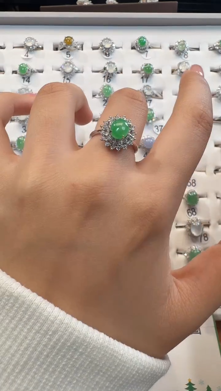 银S925镶嵌戒指翡翠925银镶翡翠戒指镶嵌254