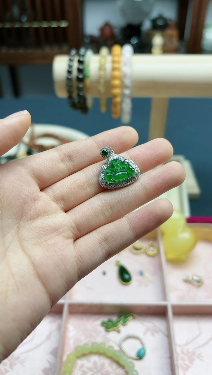 【闪购商品】翡翠颈饰银S925镶嵌翡翠佛吊坠*1 LXY赠链