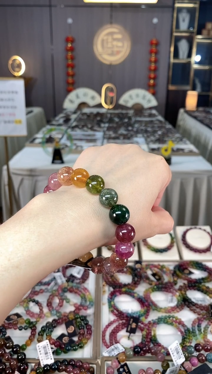 未镶嵌老矿碧玺彩虹单圈手串12mm+碧玺hon多样性发货一条