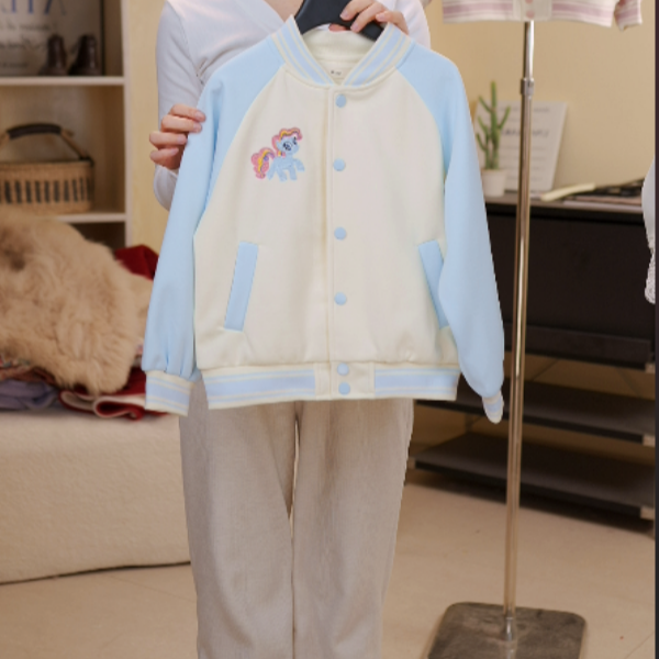 运动风冬季女棒球领春秋普通外套中大童撞色女童少女印花