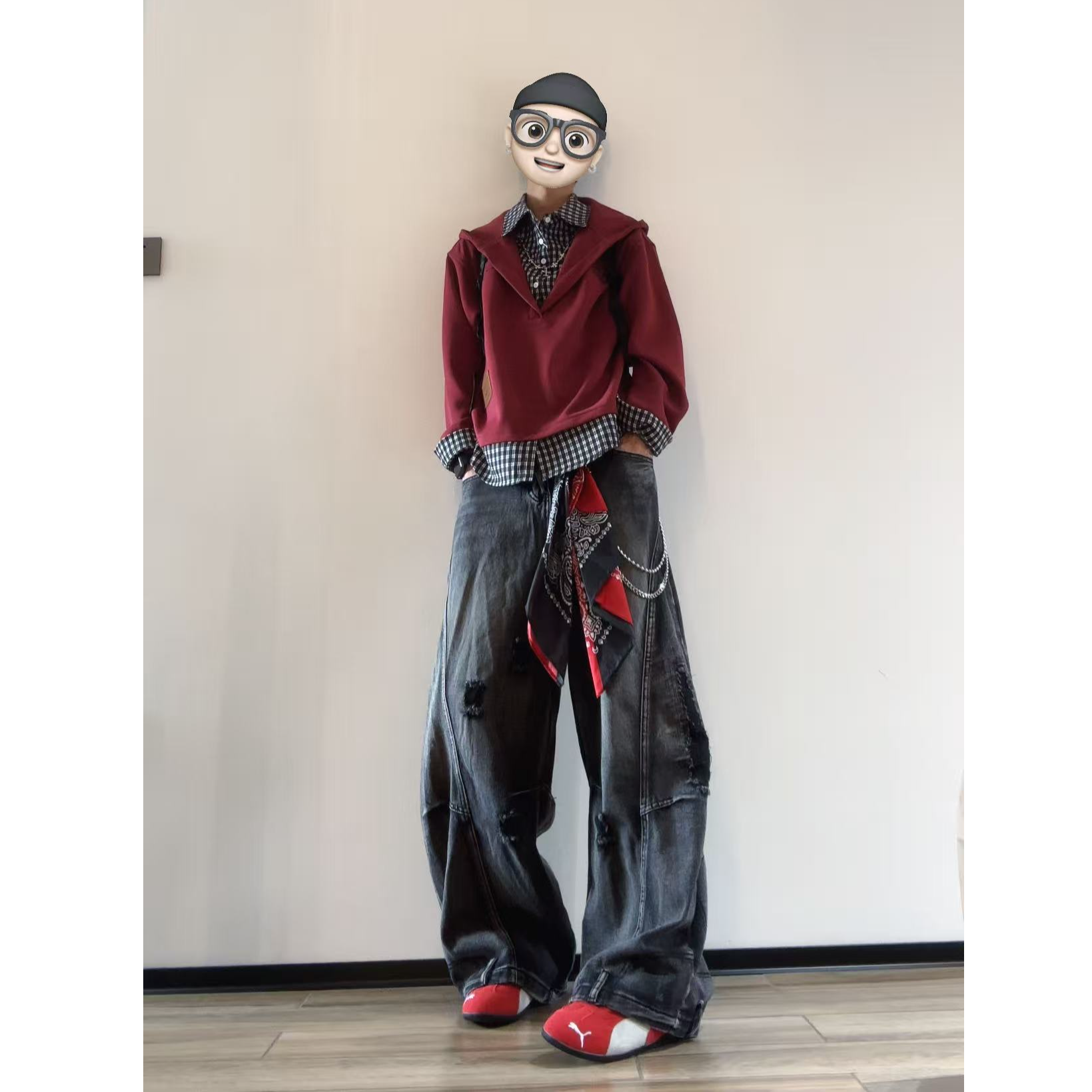 美式复古小众割破解构老爹牛仔裤男生2025潮流百搭cleanfi阔腿裤