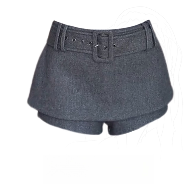 大码胖mm灰色高腰毛呢半身裙女秋冬季新款修身显瘦设计感百搭裤裙