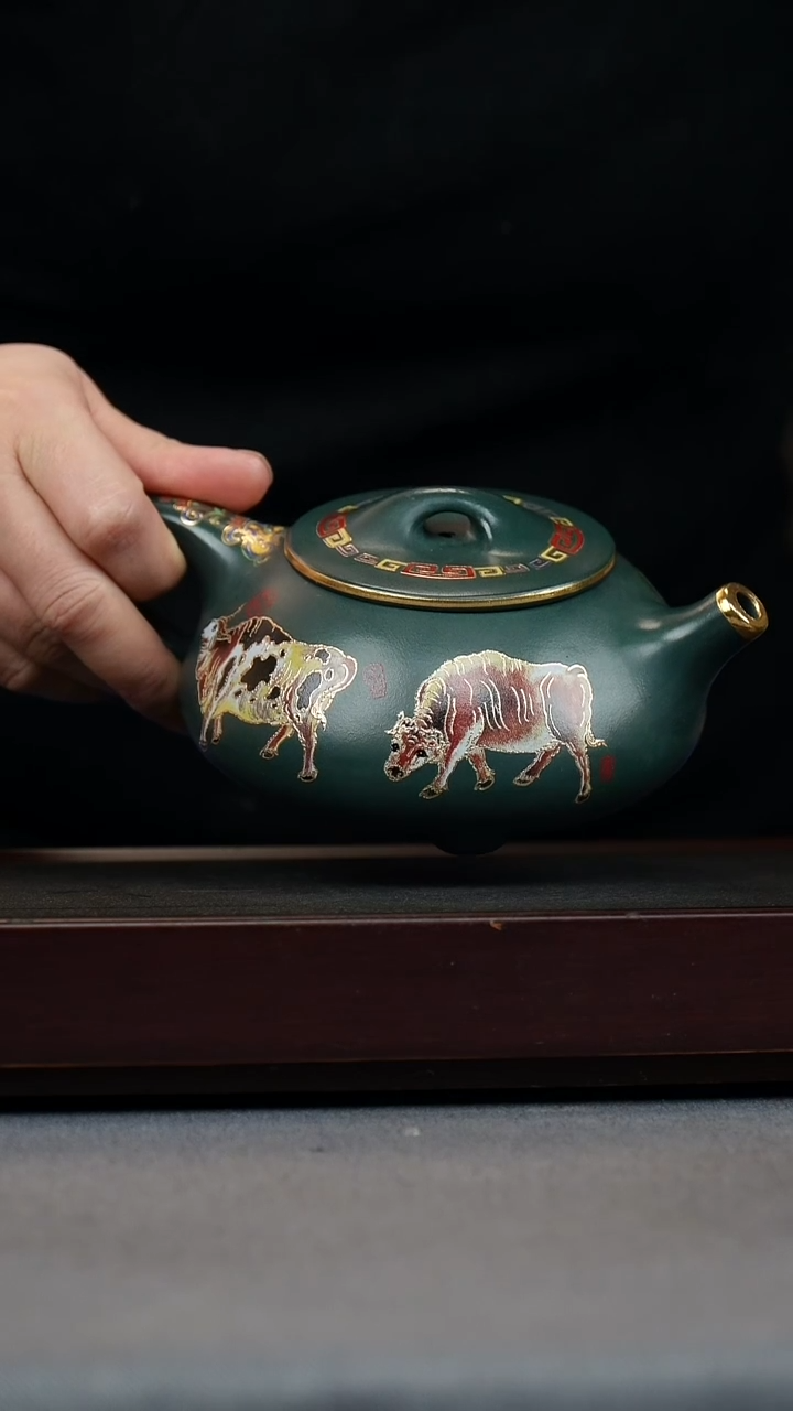 【闪购商品】紫砂茶壶苏门答腊青 景舟石瓢 五牛珐琅彩