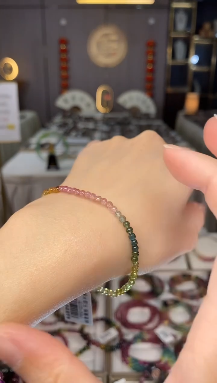 未镶嵌老矿碧玺彩虹单圈手串3mm+碧玺dan多样性发货一条