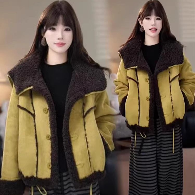 羊羔毛短款外套女2025冬季新款洋气显瘦皮毛一体保暖两面穿棉袄潮