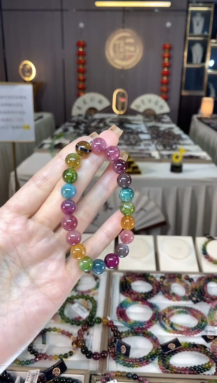 未镶嵌老矿碧玺色标彩虹单圈手串9mm+碧玺dan多样性发货一条