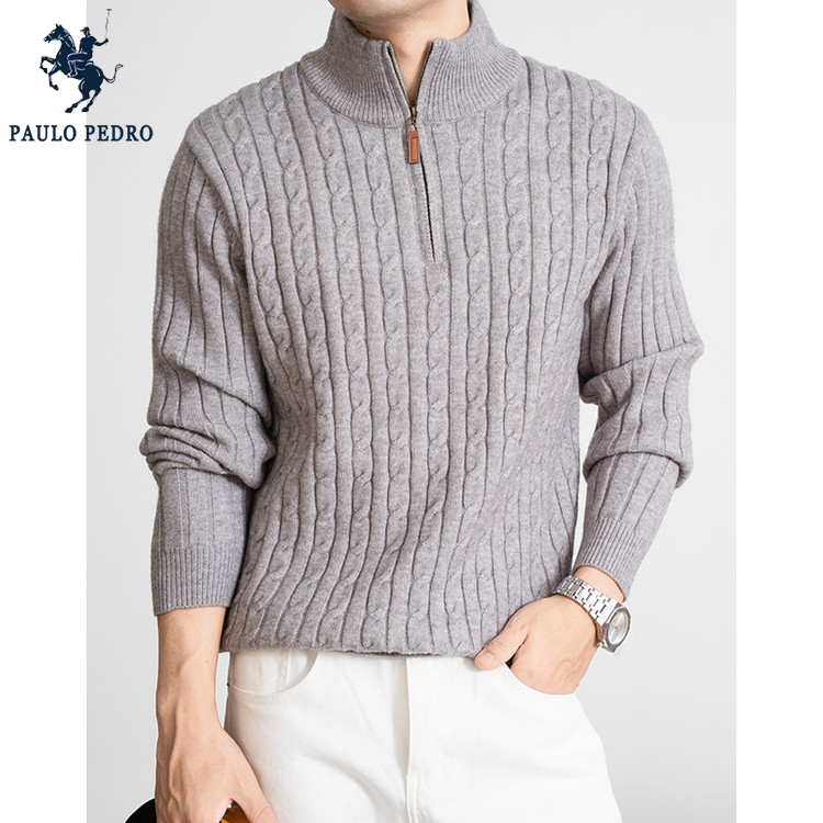 PAULO PEDRO/保罗彼得2025秋冬老钱风含羊毛半高拉链领毛衣针织衫