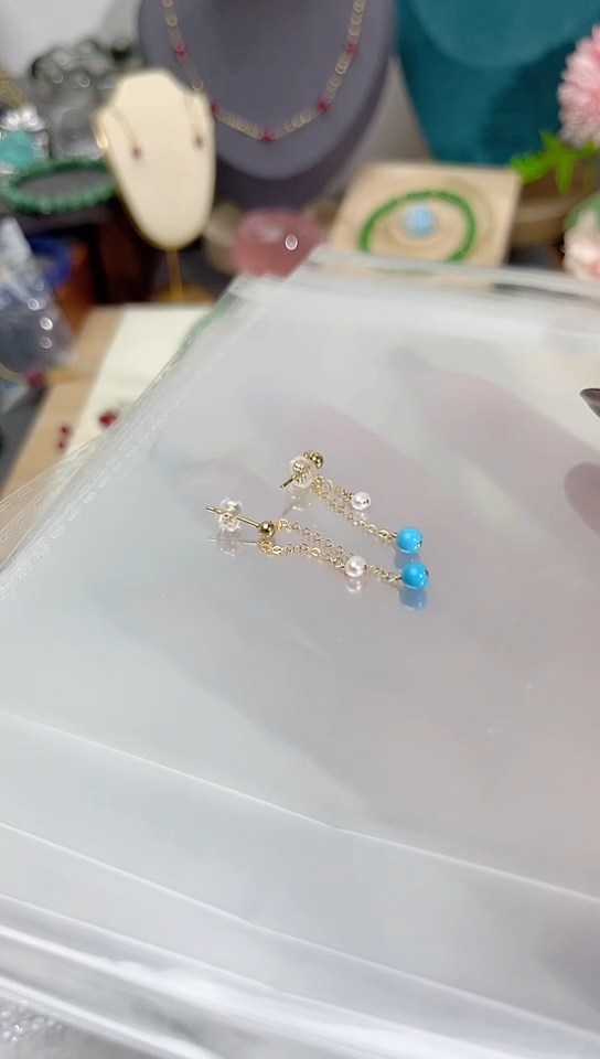 【闪购商品】水晶耳饰14K金镶嵌高瓷松49带珍