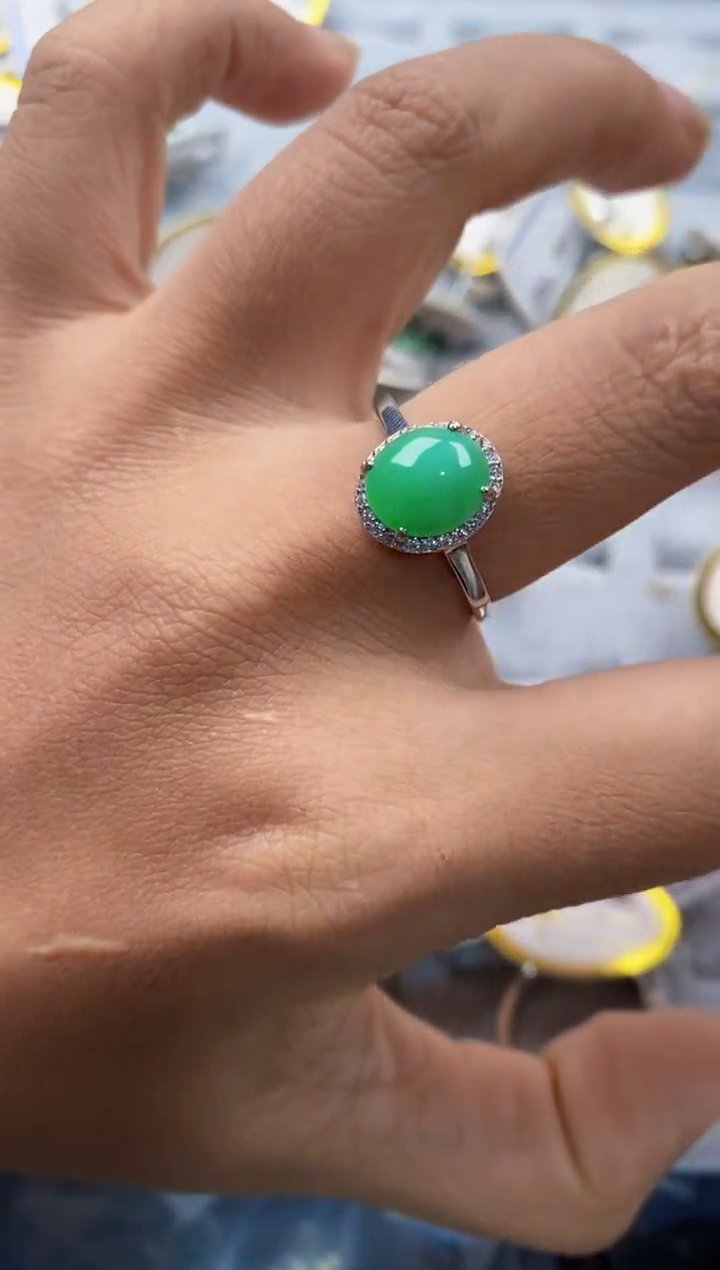 银S925镶嵌戒指翡翠444---6