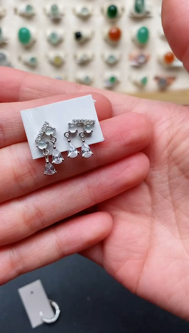【闪购商品】翡翠耳饰银S925镶嵌天然翡翠444    1+