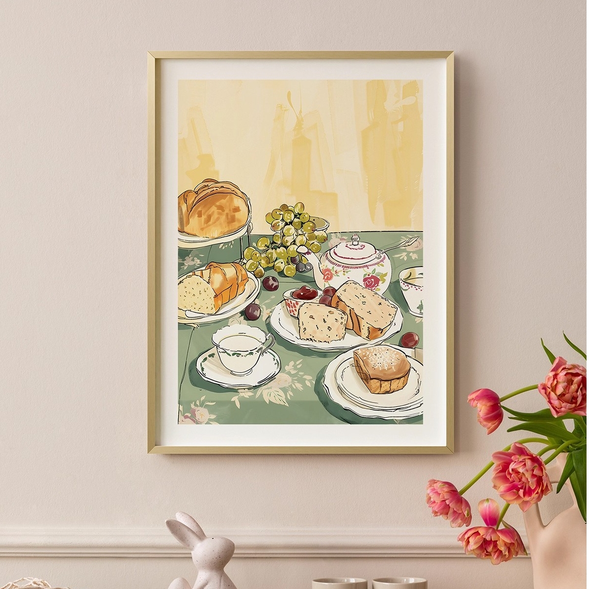 原木奶油风客厅装饰画卧室床头挂画餐厅壁画午后茶点时光高级感