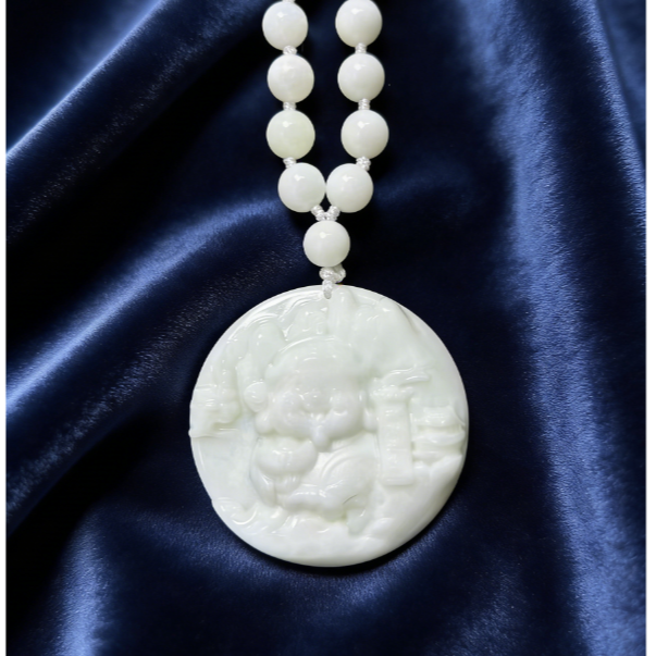 【龍帝专属】天然蓝田玉宝宝财神满翠50X50MM（多样性发货一个）F86