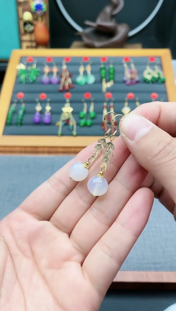 【闪购商品】玛瑙/玉髓耳钉银S925镶嵌915000