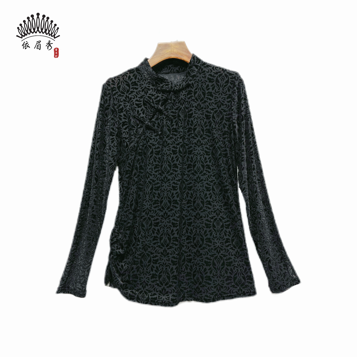 YIMEIXIU/依眉秀烧花绒中式立领上衣 63620