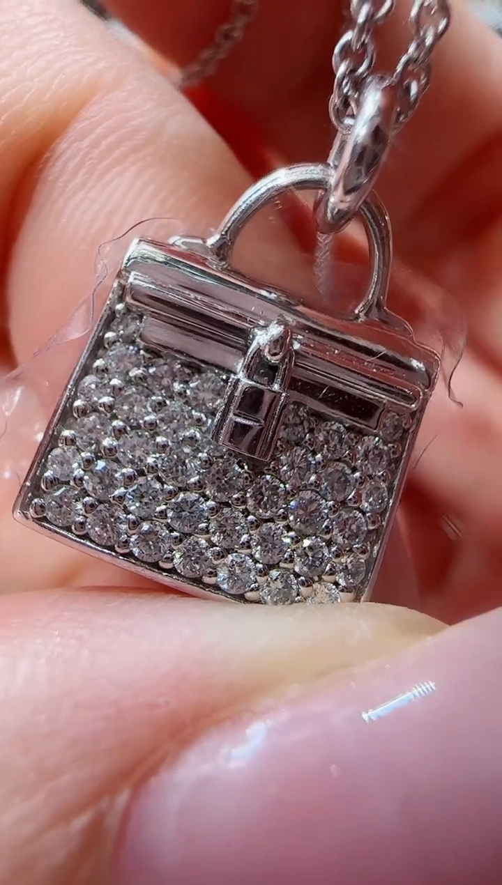 项链铂Pt950镶嵌钻石包包项链