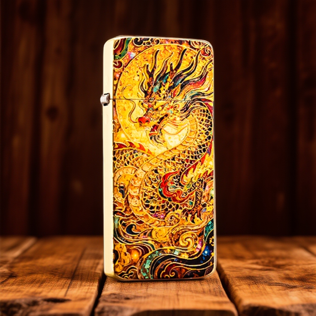 3D七彩龙凤呈祥砂轮打火机【全新机无煤-油】