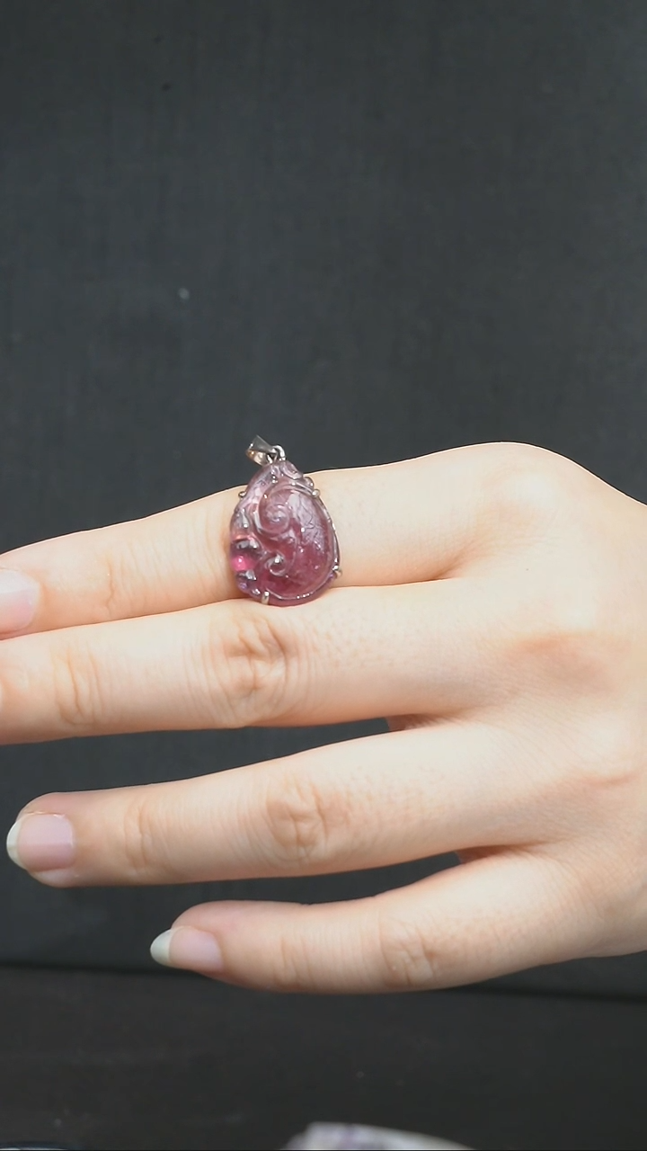 银S925镶嵌颈饰碧玺李*珍如意