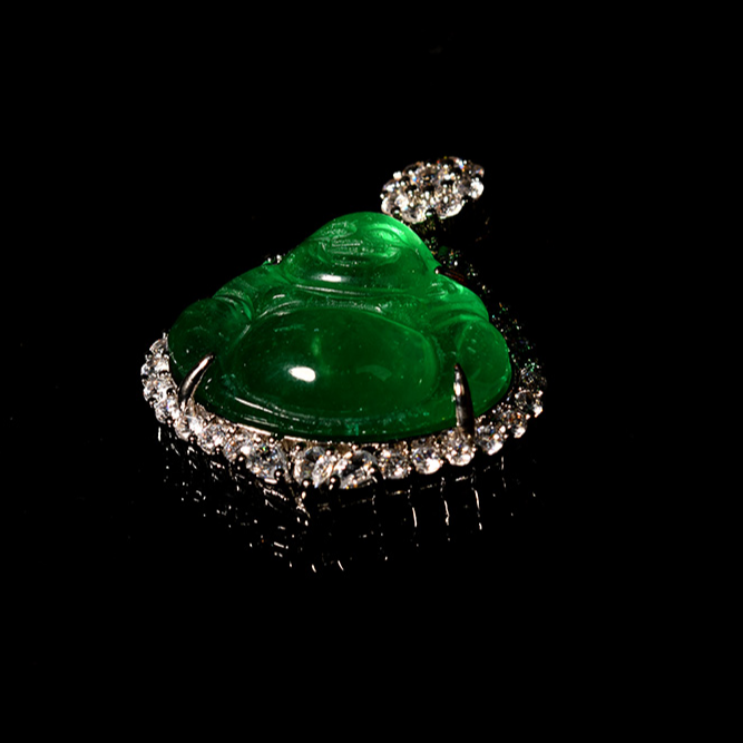 工厂清货镶嵌佛公翡翠吊坠A-380