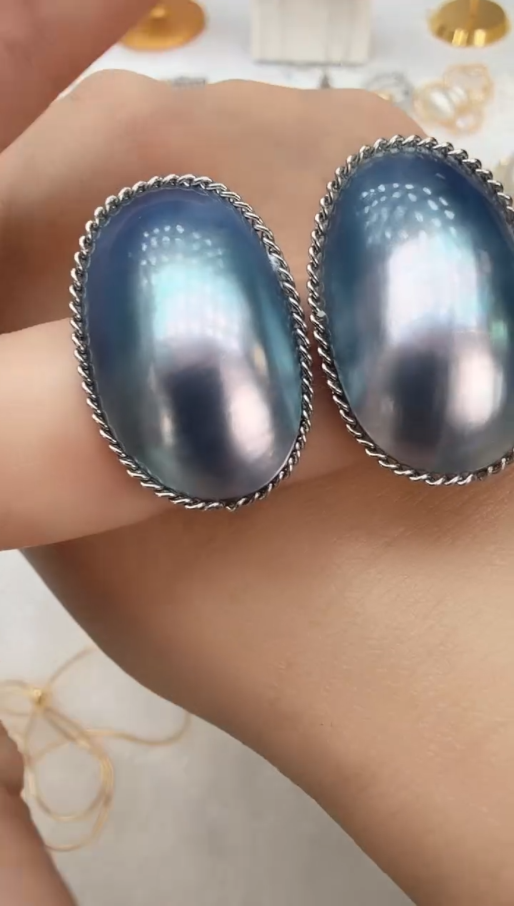 铜合金925银无蓝色有边耳钉