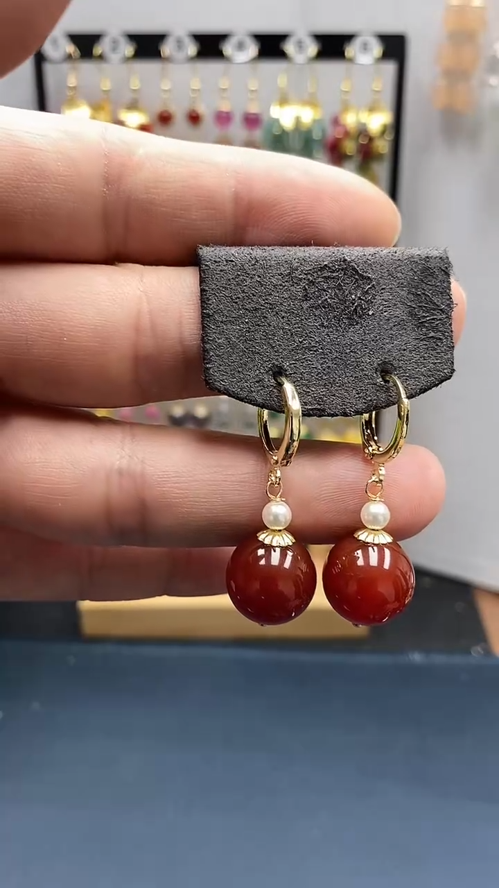 【闪购商品】南红玛瑙耳饰银S925镀金镶嵌尺寸14mm耳扣05