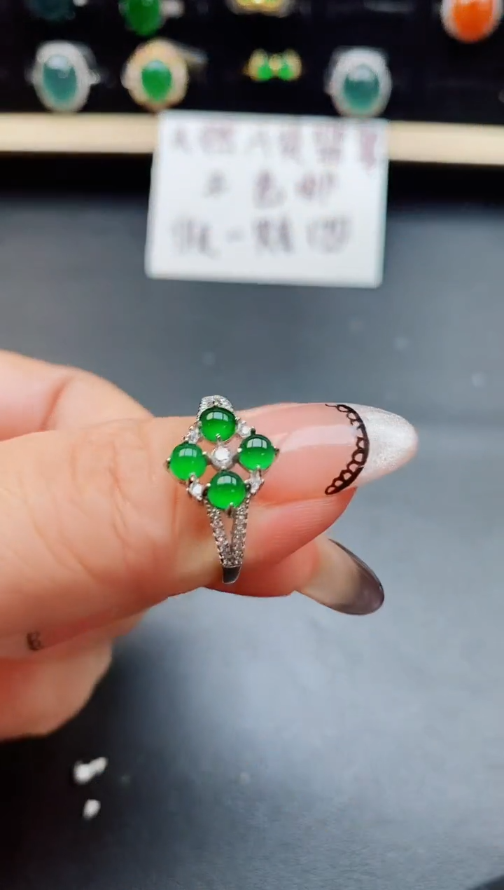 翡翠戒指银S925镶嵌50850
