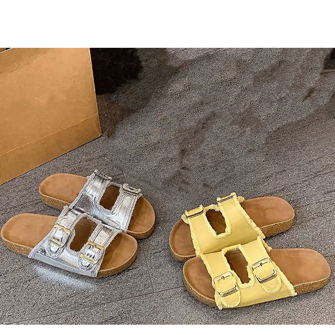 【小苏专属】新款毛边皮带扣二字带休闲百搭博肯拖鞋A886