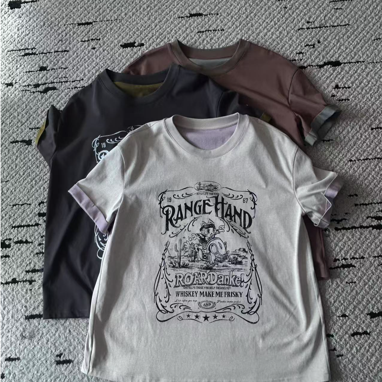 晶咕【西部星球】休闲夏季宽松做旧潮流美式复古风涂鸦T恤