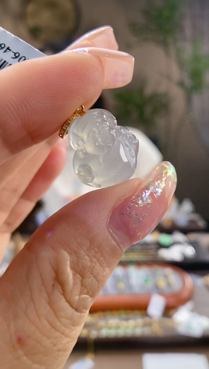 翡翠18K金镶嵌吊坠(不含链)财神