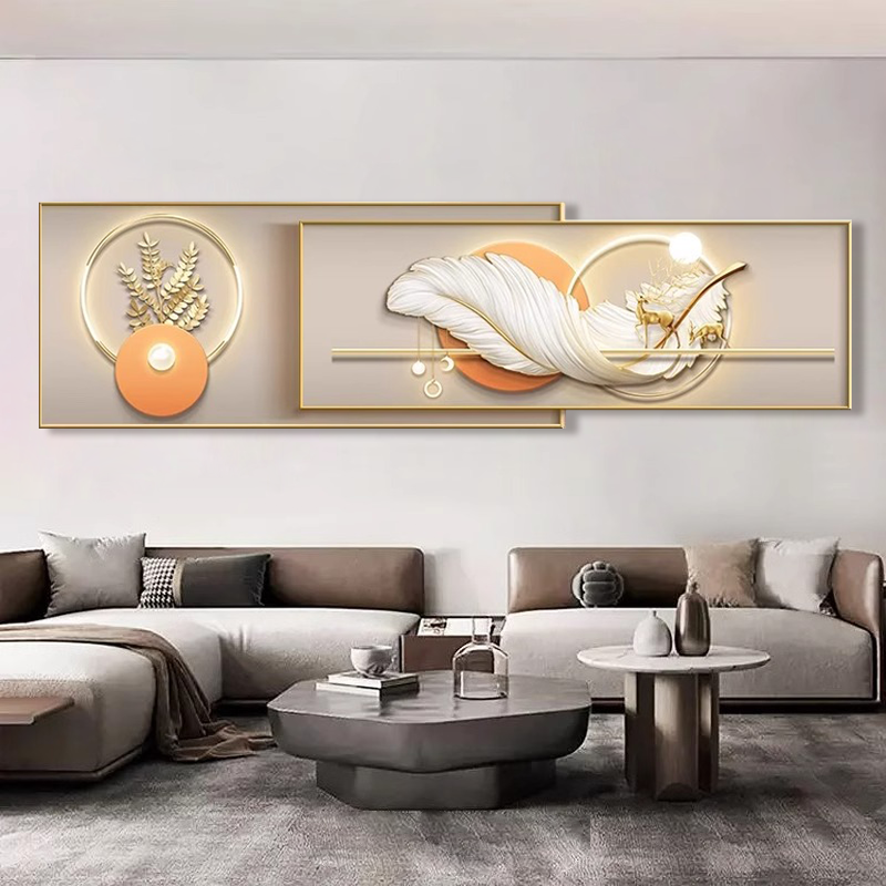 华丽飞羽轻奢高级感新款大气叠加装饰画客厅沙发手工晶瓷装饰挂画