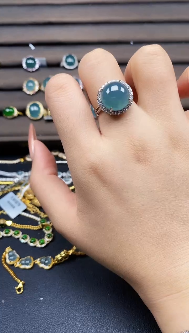 翡翠戒指银S925镶嵌多样性发货