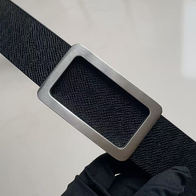 百搭不锈钢方框扣男士真皮简约真皮皮带头层牛皮实心单层手工腰带