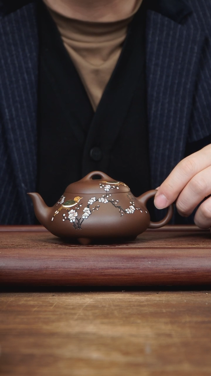 【闪购商品】紫砂茶壶240ml WZY泥绘刻绘石瓢 紫泥
