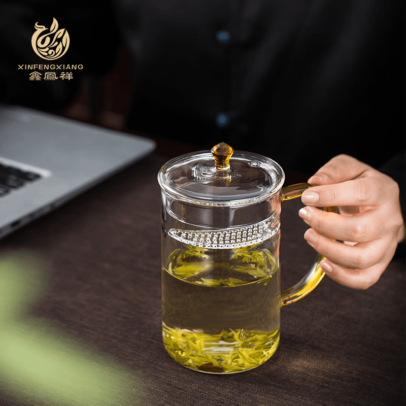 鑫凤祥竹影杯月牙杯泡茶自带过滤月牙过滤泡茶杯办公室带盖泡茶杯