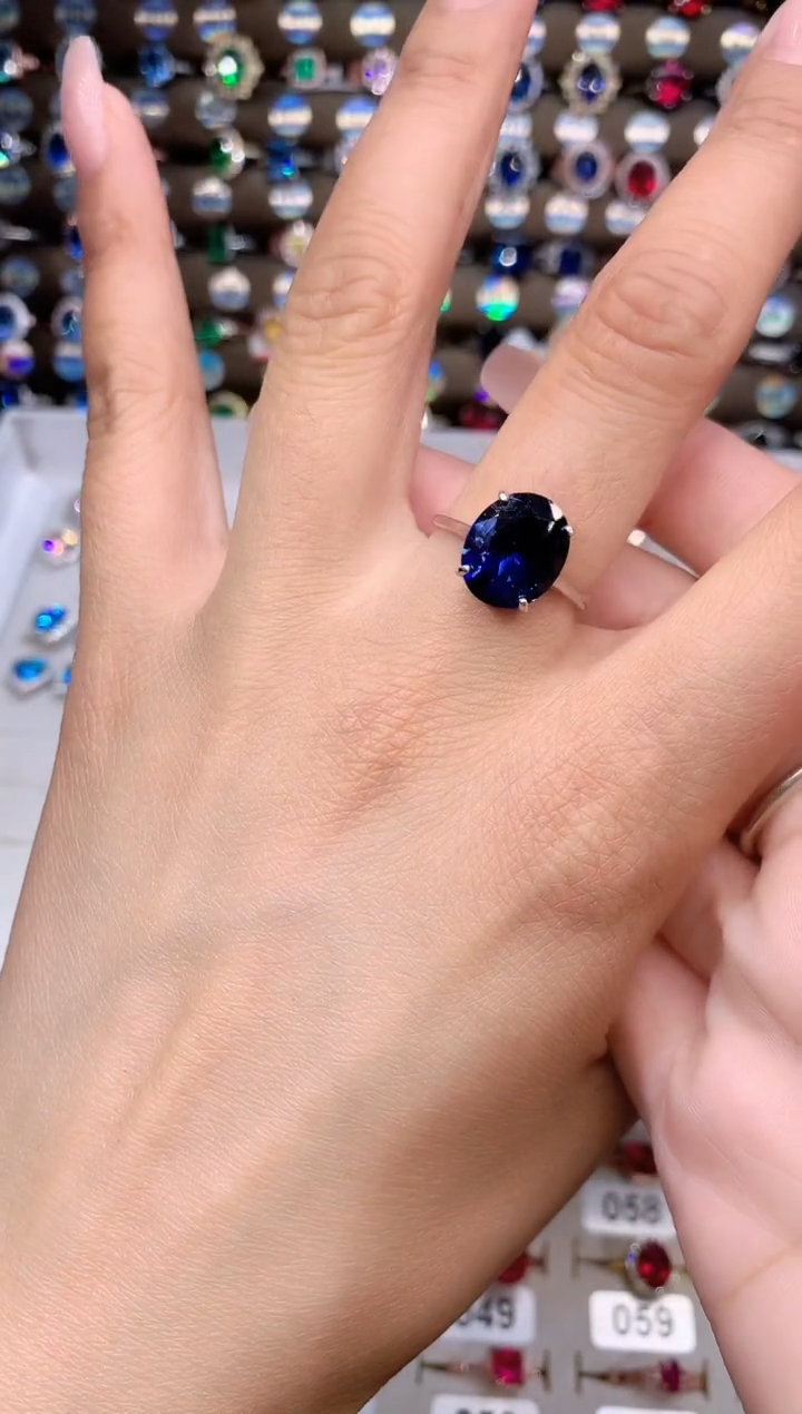 蓝宝石戒指银S925镶嵌10.12银色
